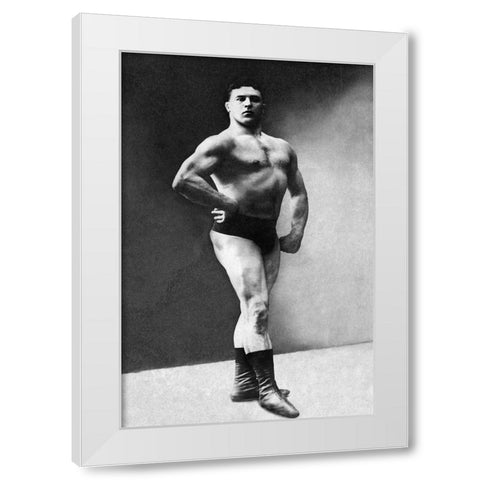 Bodybuilders Shadowed Front and Partial Right Profile White Modern Wood Framed Art Print by Vintage Muscle Men