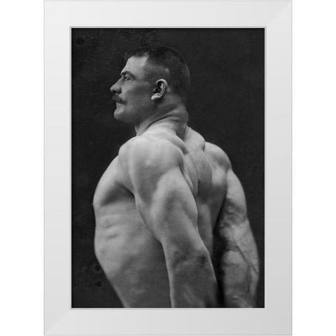 Flexing Triceps, Deltoids, and Trapezius White Modern Wood Framed Art Print by Vintage Muscle Men