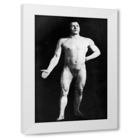 Nude Bodybuilder White Modern Wood Framed Art Print by Vintage Muscle Men