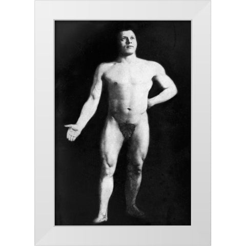 Nude Bodybuilder White Modern Wood Framed Art Print by Vintage Muscle Men