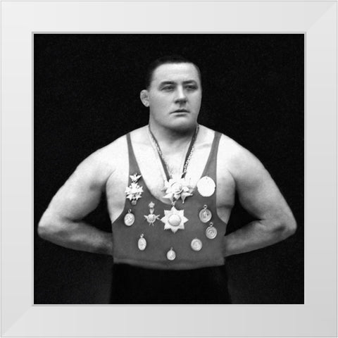 A Chestful of Awards White Modern Wood Framed Art Print by Vintage Muscle Men