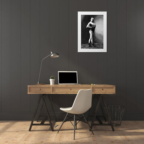 Bodybuilders Shadowed Front and Right Profile White Modern Wood Framed Art Print by Vintage Muscle Men