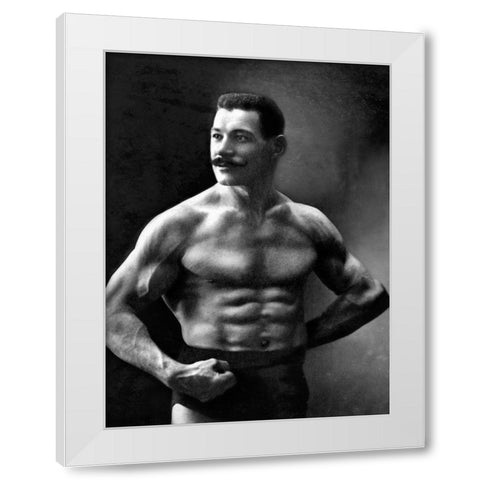 Oscar the Russian Wrestler White Modern Wood Framed Art Print by Vintage Wrestler