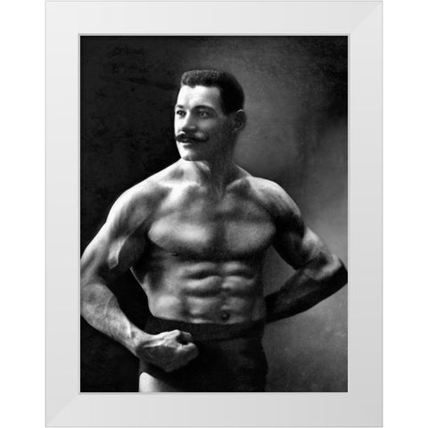 Oscar the Russian Wrestler White Modern Wood Framed Art Print by Vintage Wrestler