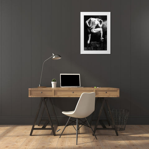 Russian Wrestler White Modern Wood Framed Art Print by Vintage Wrestler
