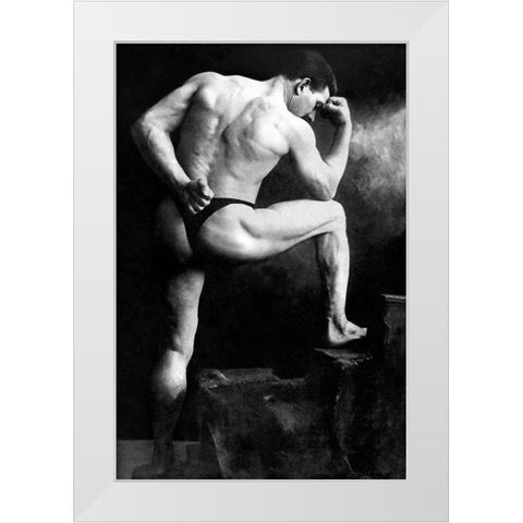 Russian Wrestler White Modern Wood Framed Art Print by Vintage Wrestler