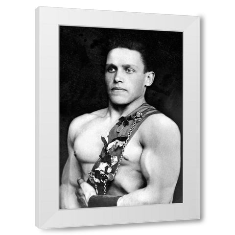Russian Wrestler with Medals White Modern Wood Framed Art Print by Vintage Wrestler