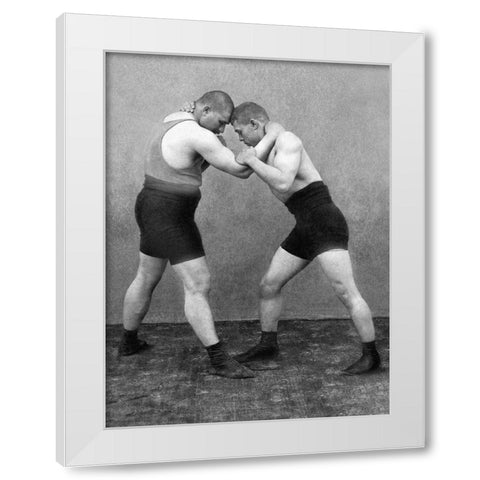 Wrestling Hold White Modern Wood Framed Art Print by Vintage Wrestler
