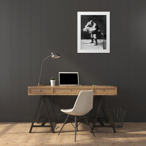Trap and Roll Takedown White Modern Wood Framed Art Print by Vintage Wrestler