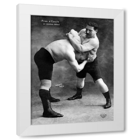 Prise dEpaule en Dessous Debout White Modern Wood Framed Art Print by Vintage Wrestler