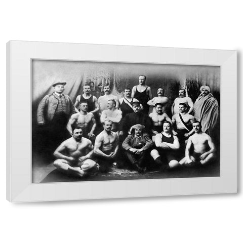 Group of Russian Wrestlers White Modern Wood Framed Art Print by Vintage Wrestler