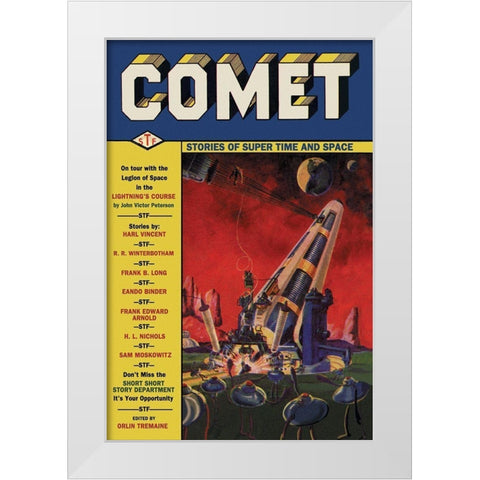 Comet: Giant Space Gun White Modern Wood Framed Art Print by Retrosci-fi