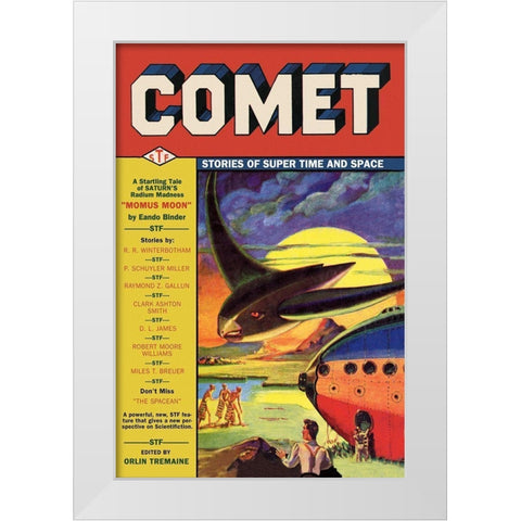 Comet: Bird Spaceship White Modern Wood Framed Art Print by Retrosci-fi