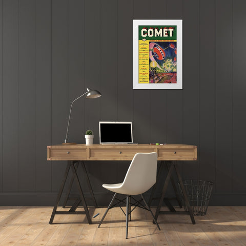 Comet: UFO Dogfight White Modern Wood Framed Art Print by Retrosci-fi