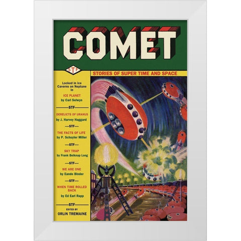 Comet: UFO Dogfight White Modern Wood Framed Art Print by Retrosci-fi