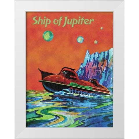 Ship of Jupiter White Modern Wood Framed Art Print by Retrosci-fi