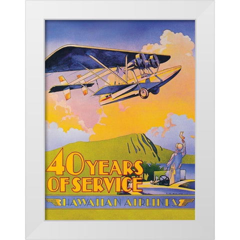 Hawaiian Airlines - 40 Years of Service White Modern Wood Framed Art Print by White, C.E.