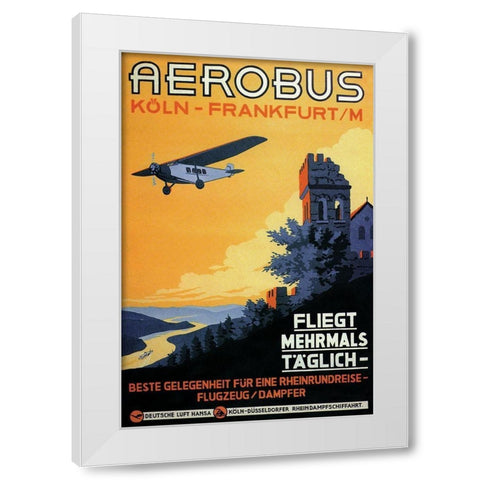 Cologne Frankfurt Aerobus and Rhine Castle White Modern Wood Framed Art Print by Siegwardt, K.