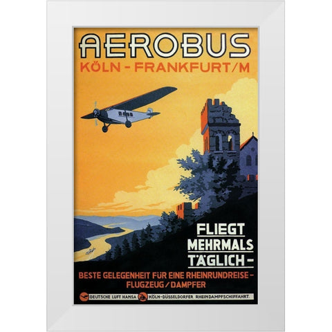 Cologne Frankfurt Aerobus and Rhine Castle White Modern Wood Framed Art Print by Siegwardt, K.