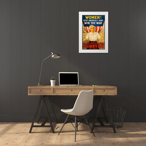 Women! Help Americas Sons Win the War White Modern Wood Framed Art Print by Unknown