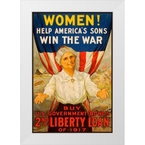 Women! Help Americas Sons Win the War White Modern Wood Framed Art Print by Unknown