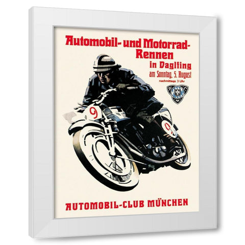 Automobile and Motorcycle Race - Munich White Modern Wood Framed Art Print by Unknown