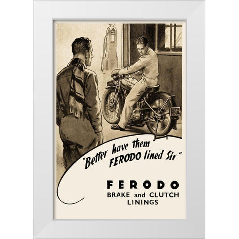 Ferodo Brake and Clutch Linings White Modern Wood Framed Art Print by Unknown