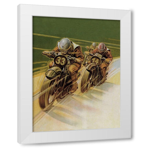 Motorcycle Racing White Modern Wood Framed Art Print by Klokein