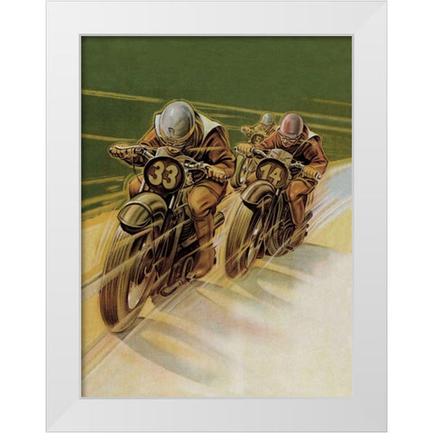 Motorcycle Racing White Modern Wood Framed Art Print by Klokein