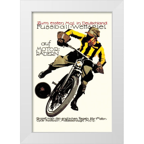 Soccer on Motorcycle White Modern Wood Framed Art Print by Unknown