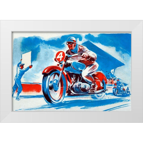 No. 4 Motorcycle White Modern Wood Framed Art Print by Unknown