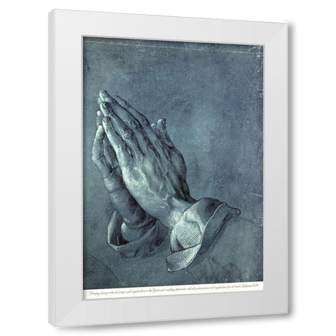 Praying Hands with Verse White Modern Wood Framed Art Print by Durer, Albrecht