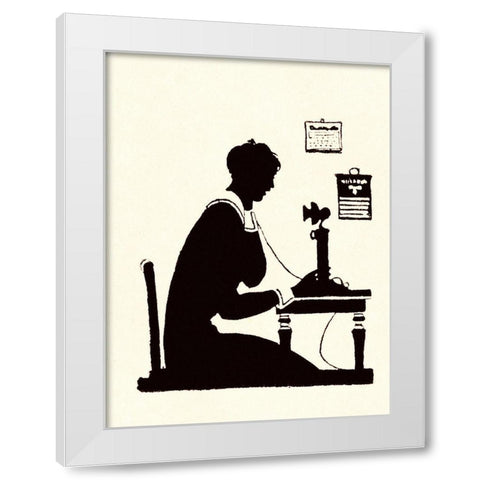 Homemaker Makes a Phone Call White Modern Wood Framed Art Print by Parrish, Maxfield