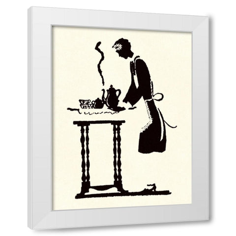 Maid Prepares Hot and Steaming Coffee White Modern Wood Framed Art Print by Parrish, Maxfield