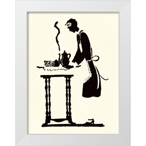 Maid Prepares Hot and Steaming Coffee White Modern Wood Framed Art Print by Parrish, Maxfield