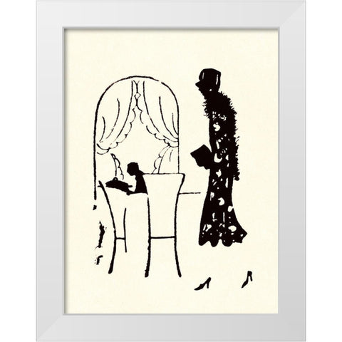 Dressed Woman Walks Into a Restaurant White Modern Wood Framed Art Print by Parrish, Maxfield