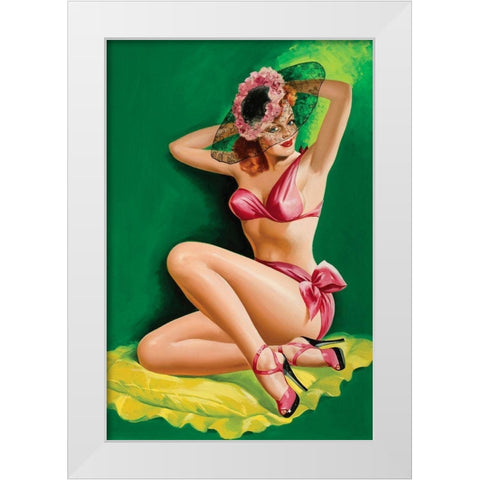 Flirt Magazine: Pinup with Hat White Modern Wood Framed Art Print by Driben, Peter