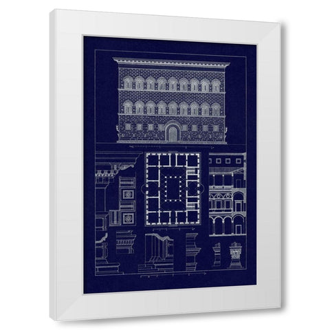 Palazzo Strozzi at Florence (Blueprint) White Modern Wood Framed Art Print by Buhlmann, J.