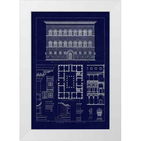 Palazzo Strozzi at Florence (Blueprint) White Modern Wood Framed Art Print by Buhlmann, J.