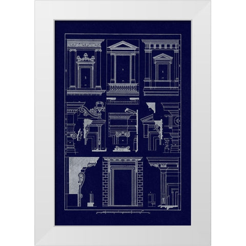 Windows of Palazzo Non Finito, Palace and House at Rome (Blueprint) White Modern Wood Framed Art Print by Buhlmann, J.