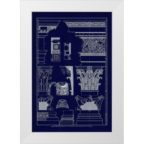 Entablatures, Capitals and Bases (Blueprint) White Modern Wood Framed Art Print by Buhlmann, J.