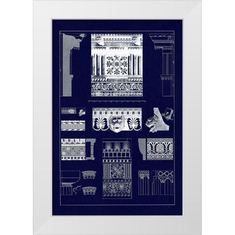 Entablatures, Terracottas and Cymas (Blueprint) White Modern Wood Framed Art Print by Buhlmann, J.