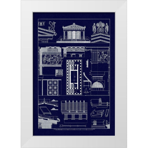Temples and Roofings (Blueprint) White Modern Wood Framed Art Print by Buhlmann, J.