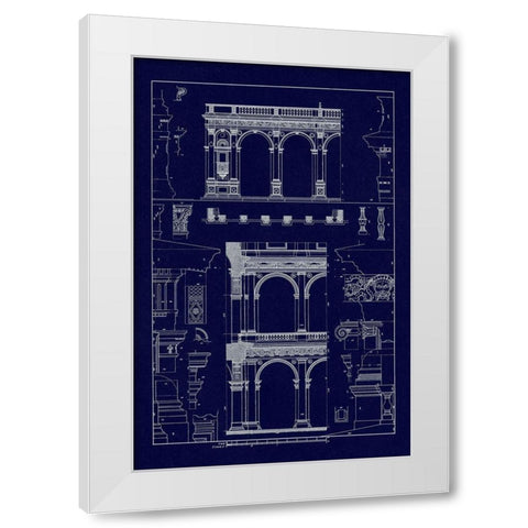 Porch of the Cathedral of Spoleto and Arcade from Palazzo Farnese (Blueprint) White Modern Wood Framed Art Print by Buhlmann, J.