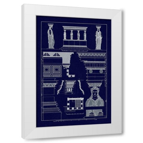 Porch of Caryatids, Polychrome (Blueprint) White Modern Wood Framed Art Print by Buhlmann, J.