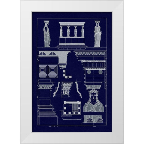 Porch of Caryatids, Polychrome (Blueprint) White Modern Wood Framed Art Print by Buhlmann, J.