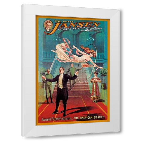 Magicians: Jansens Favorite Surprise: The American Beauty White Modern Wood Framed Art Print by American Show Printing