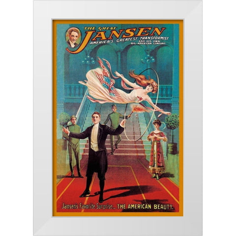Magicians: Jansens Favorite Surprise: The American Beauty White Modern Wood Framed Art Print by American Show Printing