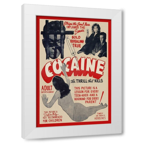 Vintage Vices: Cocaine: The Thrill the Kills White Modern Wood Framed Art Print by Vintage Vices