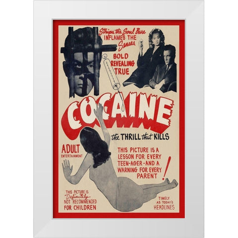 Vintage Vices: Cocaine: The Thrill the Kills White Modern Wood Framed Art Print by Vintage Vices